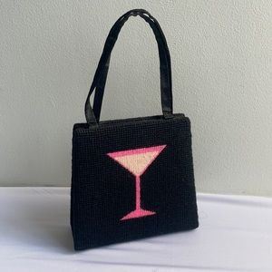 Pink Martini Glass Black Purse Short/Long Strap